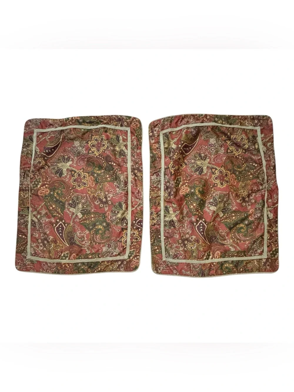 2 Chaps Ralph Lauren Chandler Paisley Pillow Shams Standard Rust Green Gold